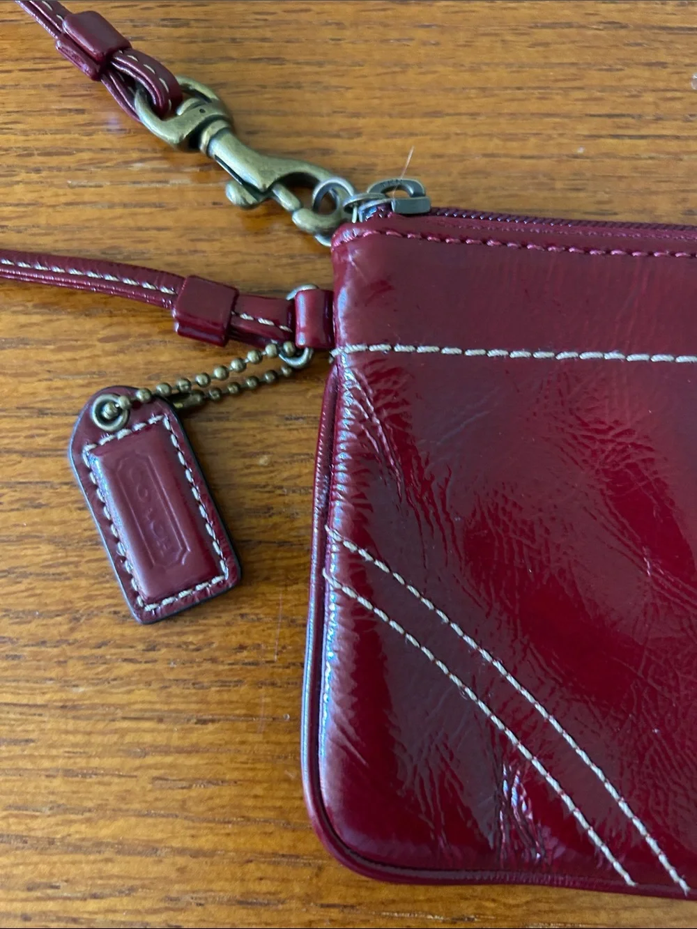 Coach Patent Leather Wristlet Clutch in Deep Burgundy